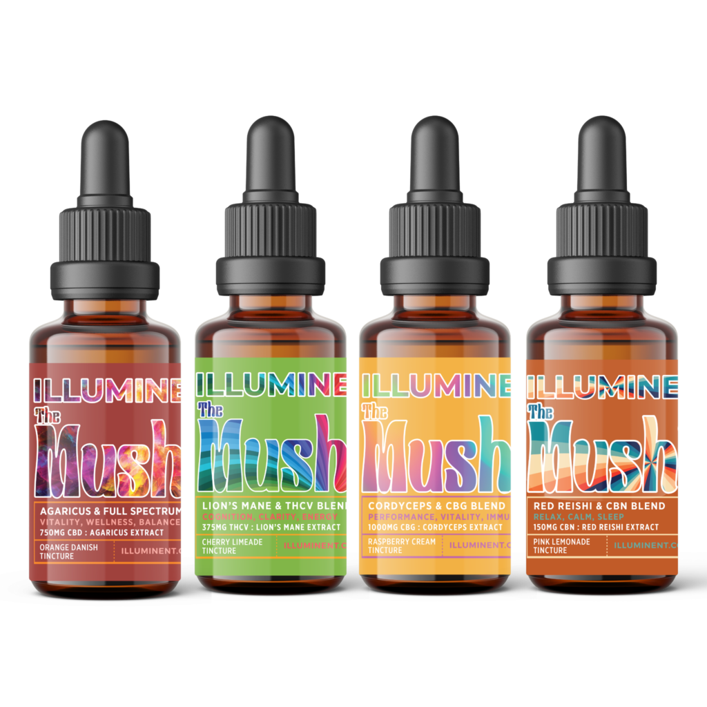 Illuminent The Mushie Line Products - agaricus, lion's mane, cordyceps, red reishi