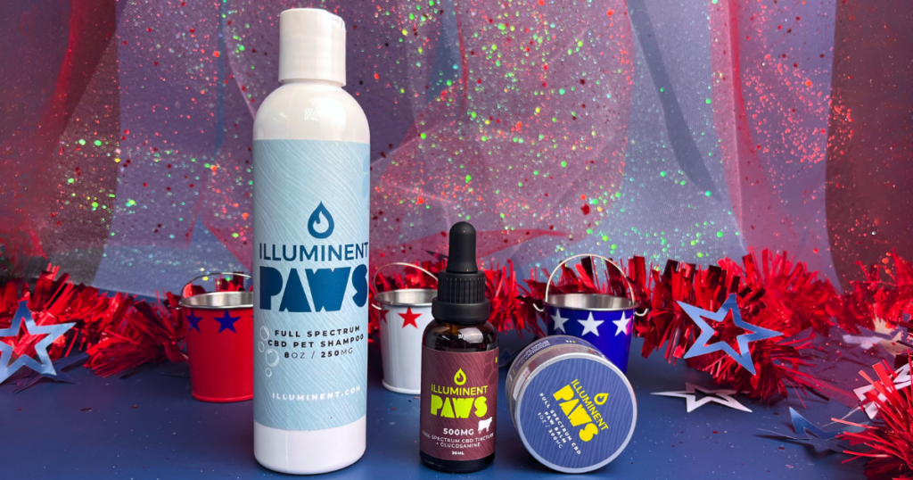 Picture of illuminent pet tincture, paw balm and pet shampoo
