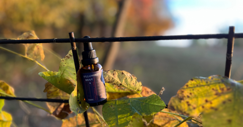 CBD-CBN-Blend-for-Rest-Blog- Rest Tincture on fence in fall